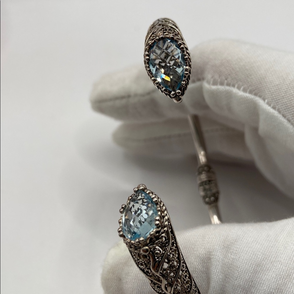 Ottoman Couture Sterling Silver 925 Filigree Bypass Cuff Bracelet Blue Topaz M - Picture 8 of 10